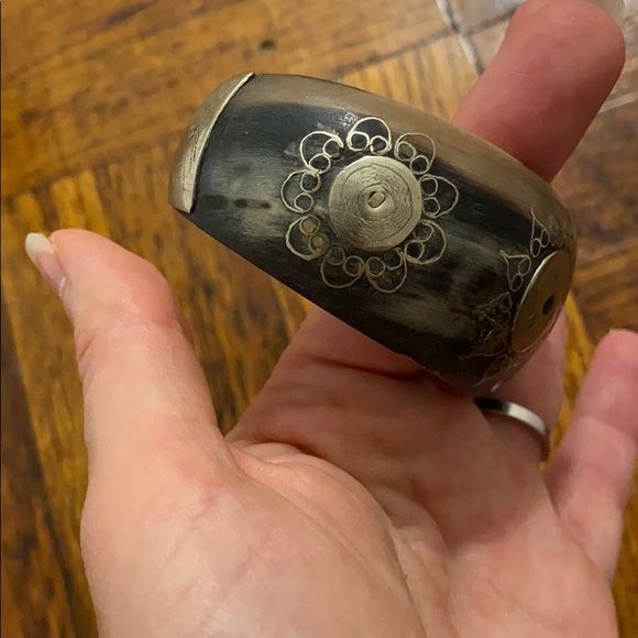 Horn and Sterling Silver Bangle Bracelet - Picture 5 of 6